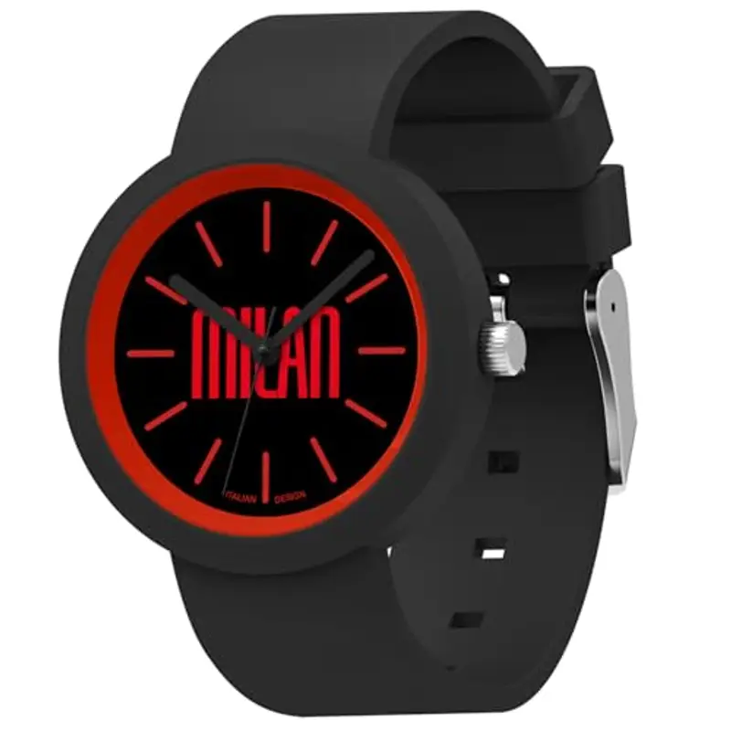 Seven Orologio Milan da polso, Rosso Nero, Analogico al quarzo, Bambini e Ragazzi, Orologio Sport e Calcio