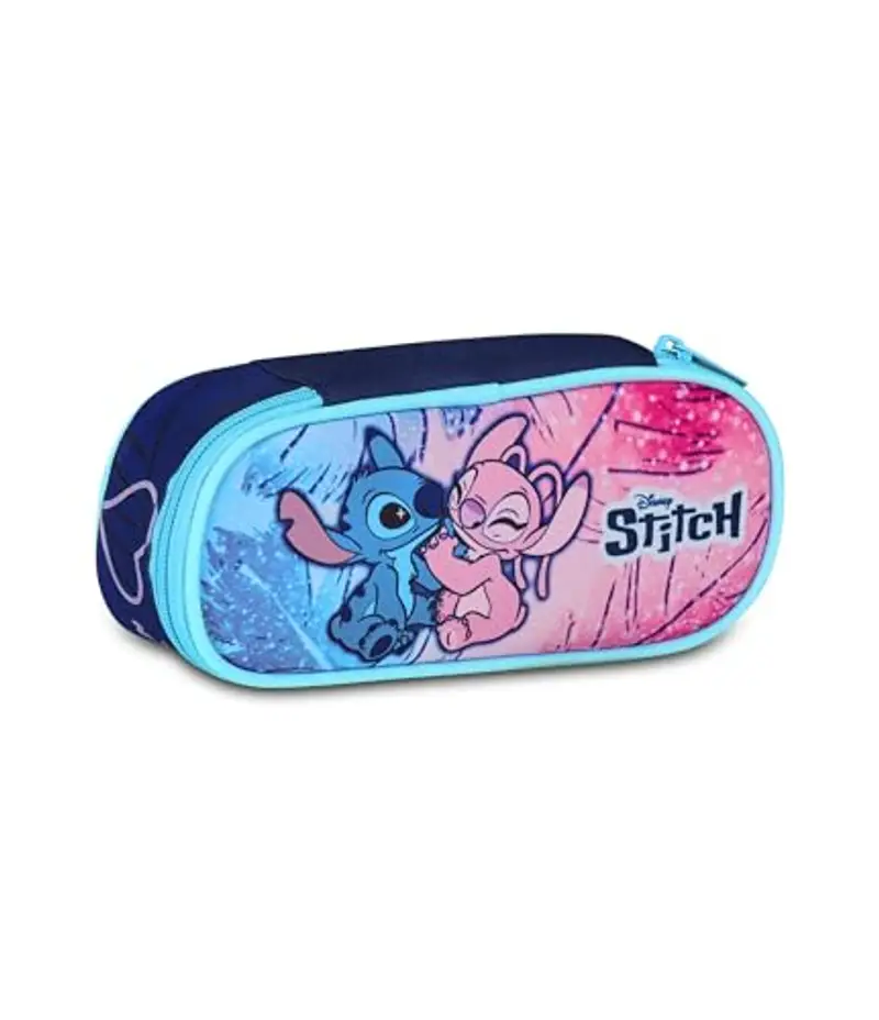 Seven Portapenne Lilo & Stitch Scuola Round Plus, Celeste e Rosa, Astuccio Ovale Con Elastici e Tasca Per Penne, Matite e Accessor, Scuola Elementare e Media, Bambina e Ragazza
