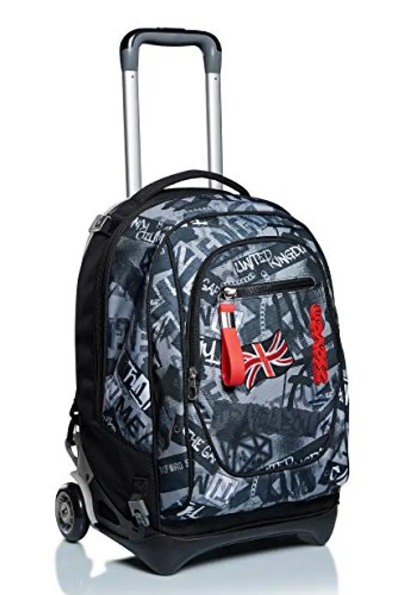 Seven Trolley New Tech, Keep Flag, Nero, 3in1 Zaino Sganciabile, Scuola & Viaggio