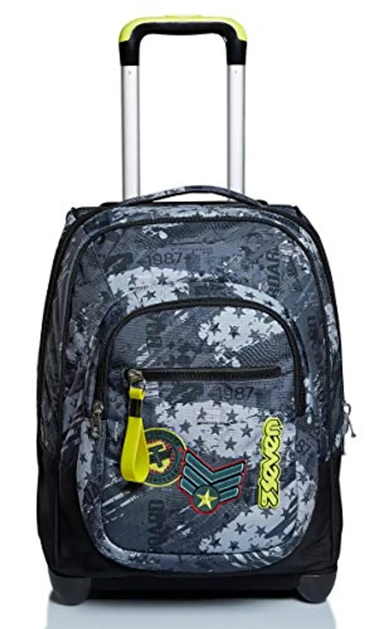 Seven Trolley Scuola, Grigio, Fly Stars, 2 in 1, Doppio Uso, Zaino con Carrello Fisso, Crossover System e Tasca con Organizer, Zaini e Trolley, Viaggio, Bambino Ragazzo miniatura 2