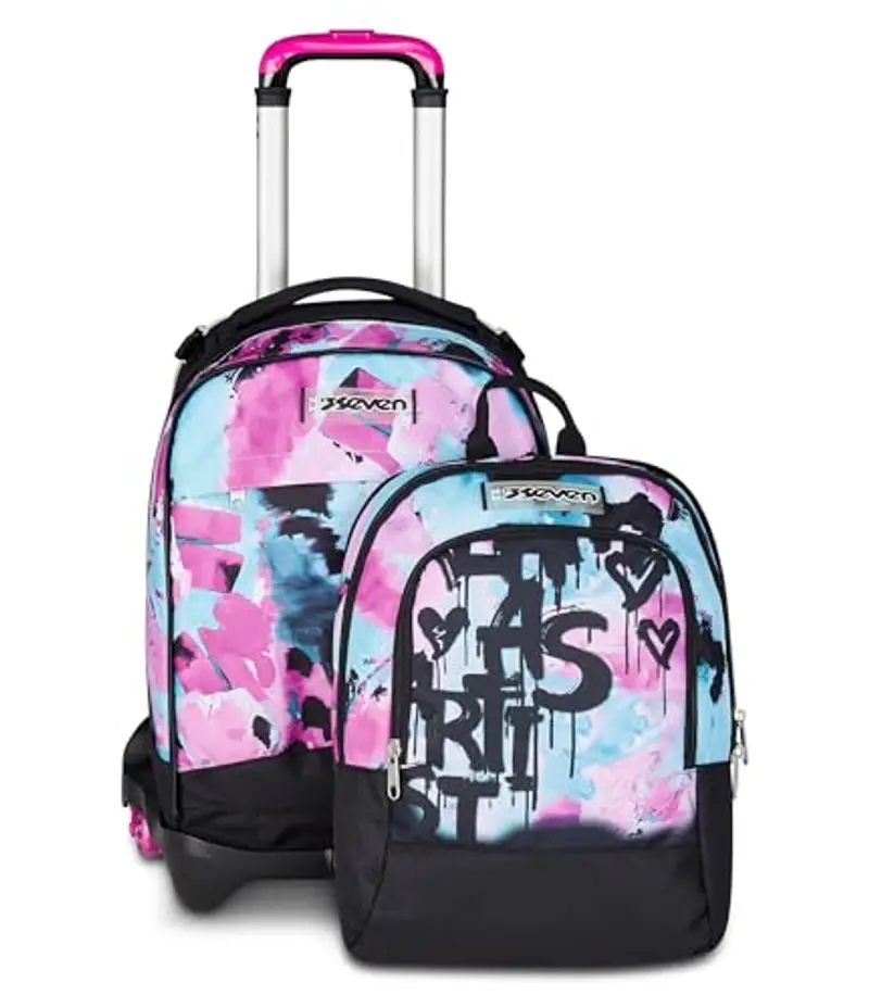 Seven Trolley Scuola Jack 3 Ruote Detach, Azzurro Fucsia, Zaino Con Carrello Sganciabile da 37 L Tasca Borraccia, Zainetto Staccabile, Multiuso e Spazioso, Scuola Elementare e Media, Zaino Bambina miniatura 2