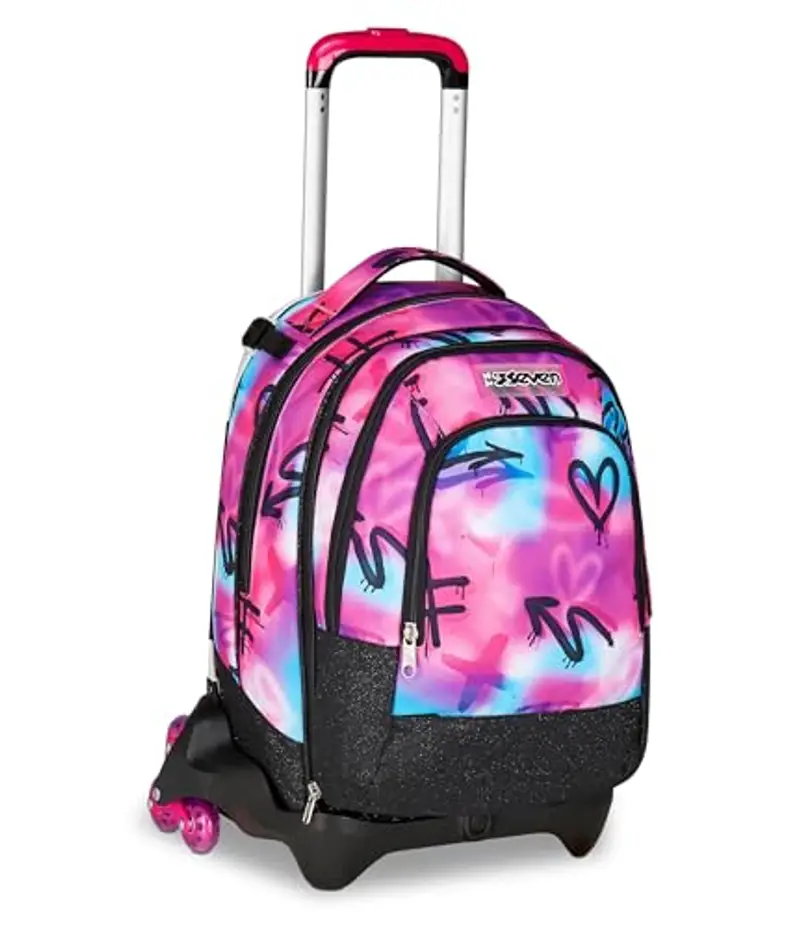 Seven Trolley Scuola Jack 3 Ruote Detach, Fucsia Azzurro, Zaino Con Carrello Sganciabile Da 37 Litri, Tasca Borraccia, Zainetto Staccabile, Multiuso e Spazioso, Per Elementari e Media, Bambina miniatura 3