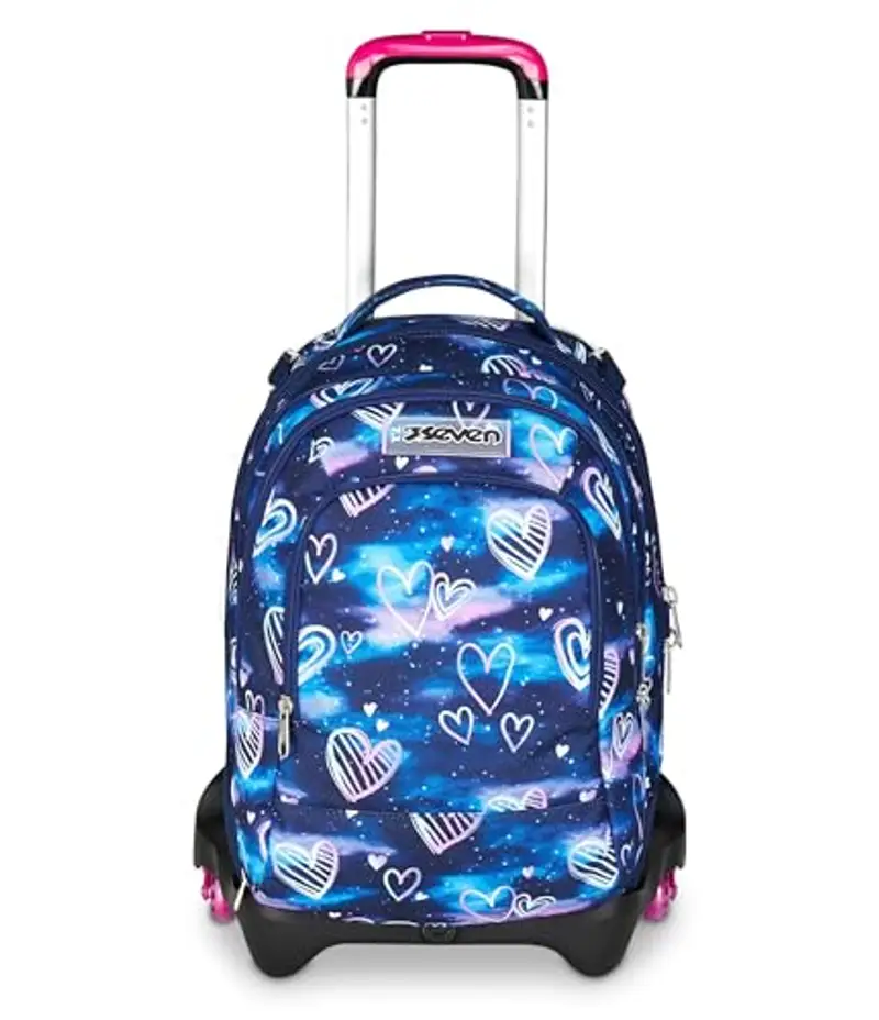 Seven Trolley Scuola Jack 3 Ruote Detach, Viola Fucsia, Zaino Con Carrello Sganciabile 37 L, Tasca Borraccia, Zainetto Staccabile, Zaino Grande, Per Elementare e Media, Trolley Bambina