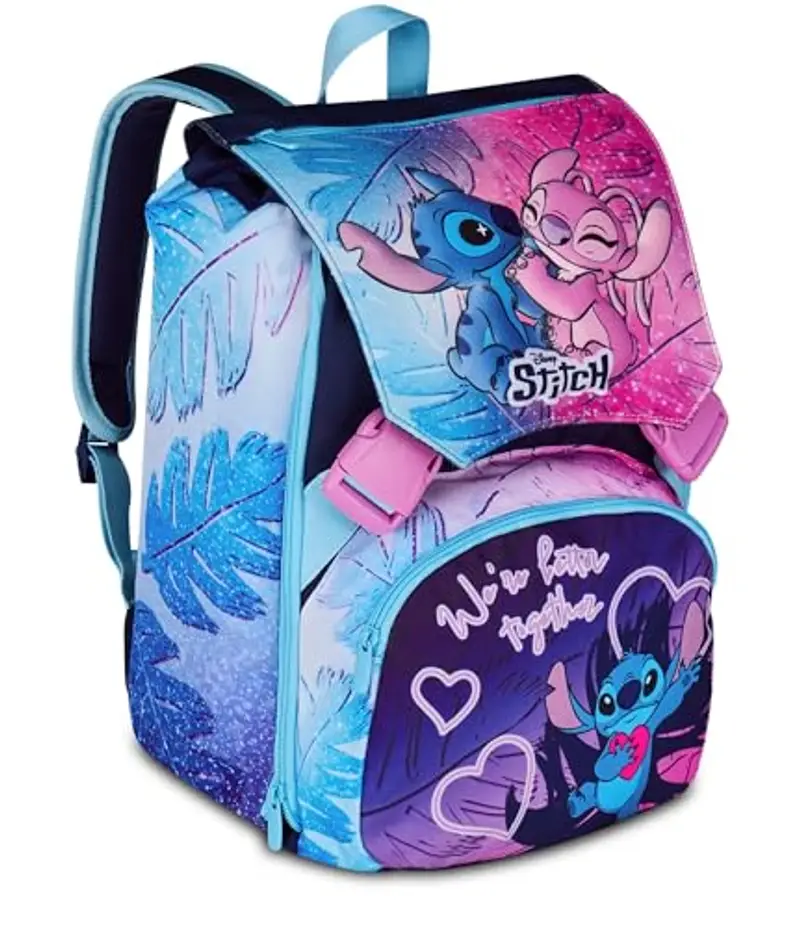 Seven Zaino Doppio Lilo & Stitch Scomparto Estensibile, Lilla, Maxi Capienza, Schienale Preformato, Bambina, Scuola Elementare miniatura 2