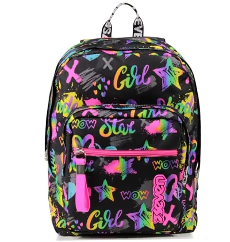 Seven Zaino New Fit, Rosa e Nero, Fantasy Black, Doppio Scomparto, Scuola e Viaggio, Ragazze e Bambine