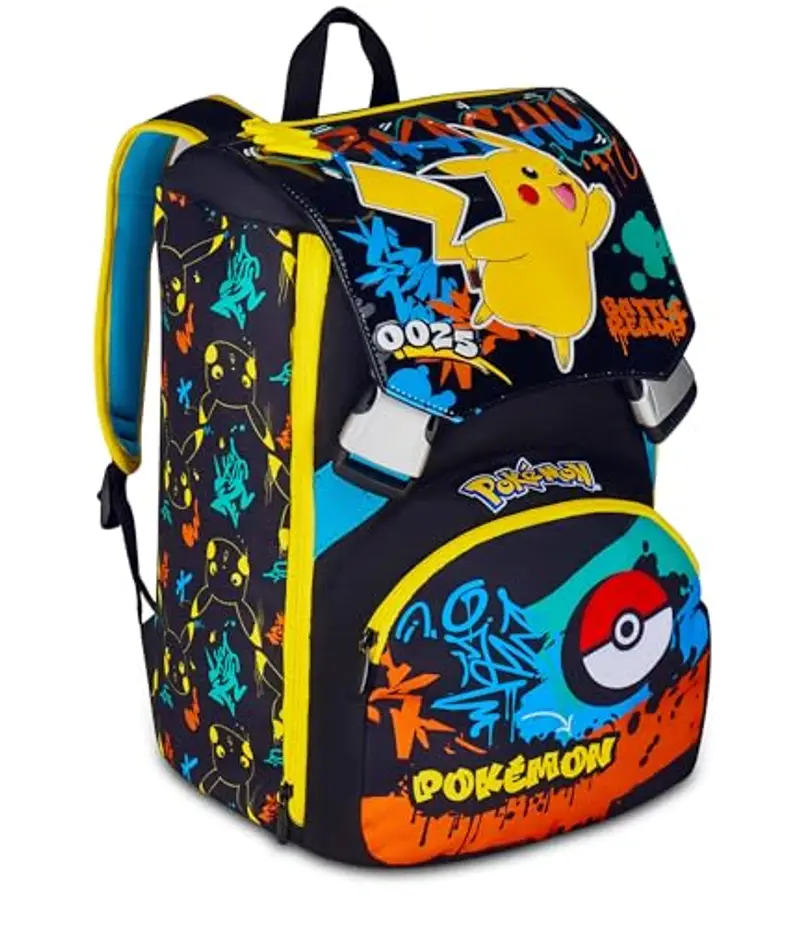 Seven Zaino Pokemon Doppio Scomparto Estensibile, Nero, Maxi Capienza, Schienale Preformato, Bambino, Scuola Elementare miniatura 2