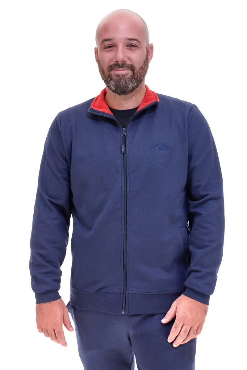 Felpa blu con zip e interno collo rosso Sevenoaks NBY316 [BLUE]