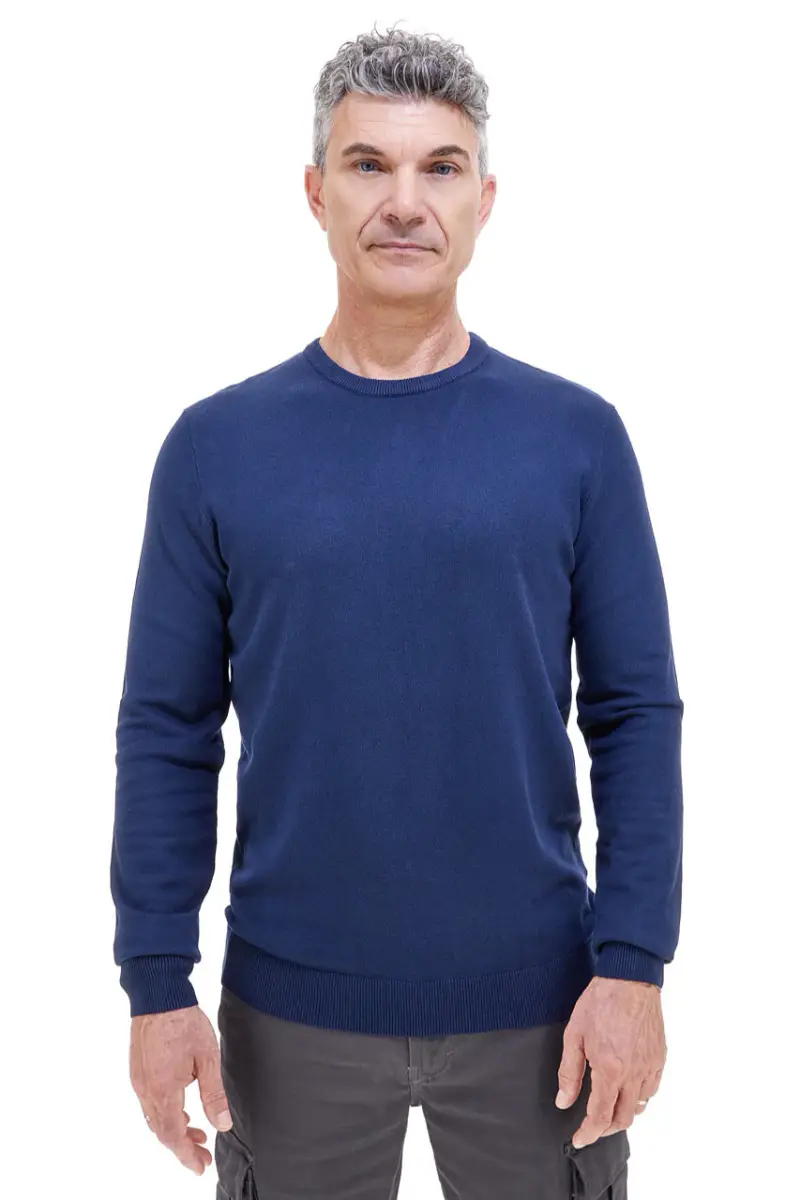 Maglione blu girocollo in maglia fine Sevenoaks 8020 [BLUE]