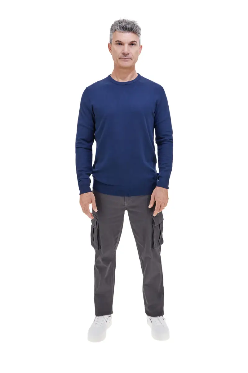 Maglione blu girocollo in maglia fine Sevenoaks 8020 [BLUE] miniatura 5