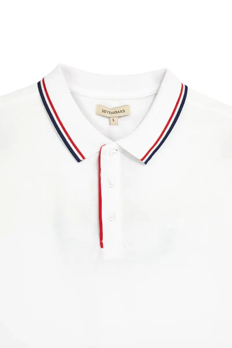 Polo in cotone bianca con colletto a righe Sevenoaks Nby6212 [BIANCO] miniatura 3