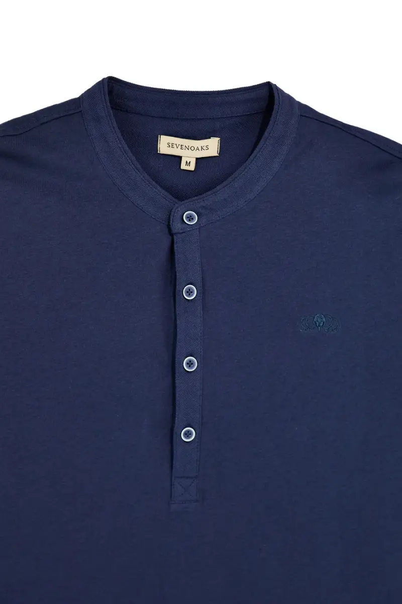 T-shirt blu girocollo bottoni tinta unita Sevenoaks NBY1443 [BLUE] miniatura 2