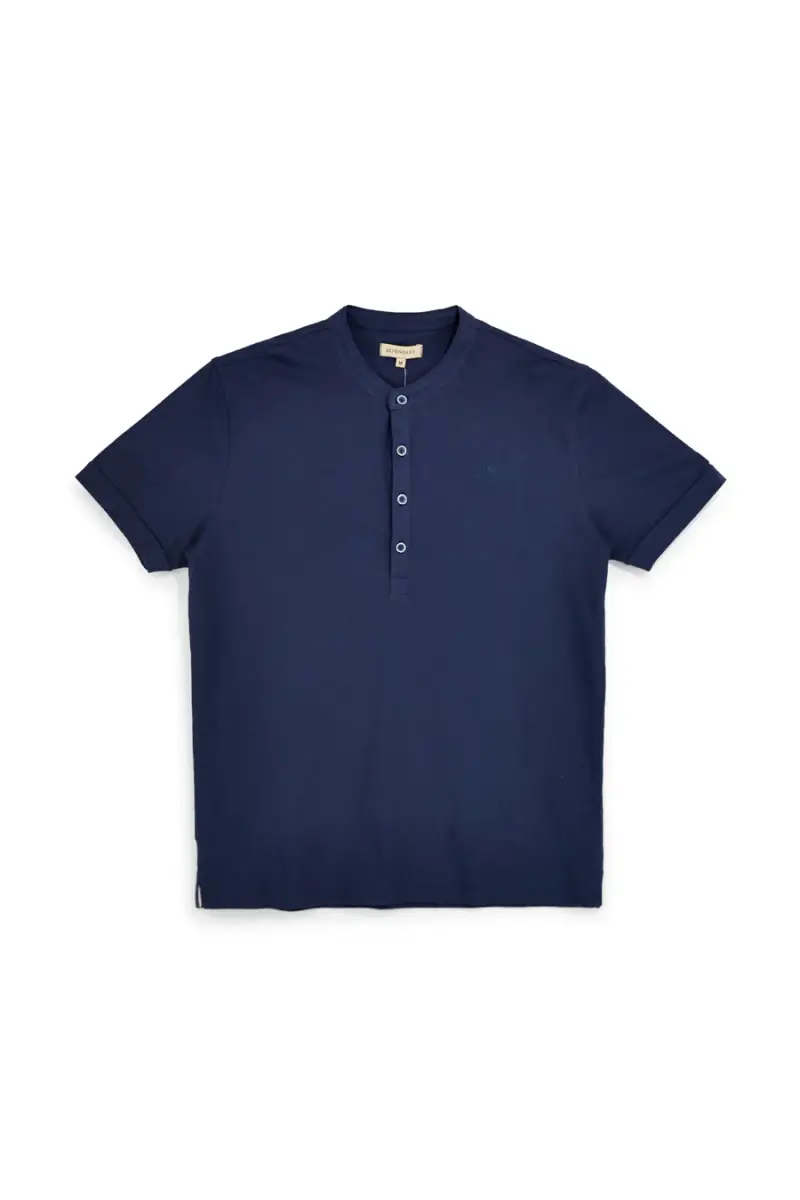 T-shirt blu girocollo bottoni tinta unita Sevenoaks NBY1443 [BLUE]