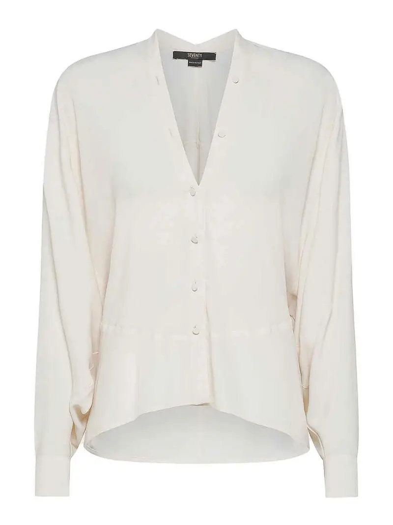 Camicia Bianca Scollo A V In Misto Seta Crema