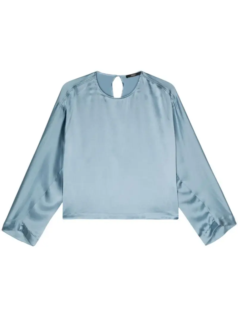 Camicia cropped azzurra raso di seta