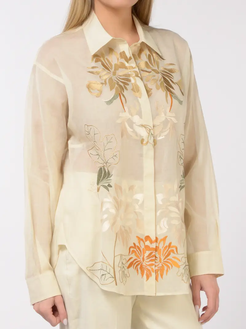 camicia da donna Seventy con ricami ed effetto di trasparenza BEIGE