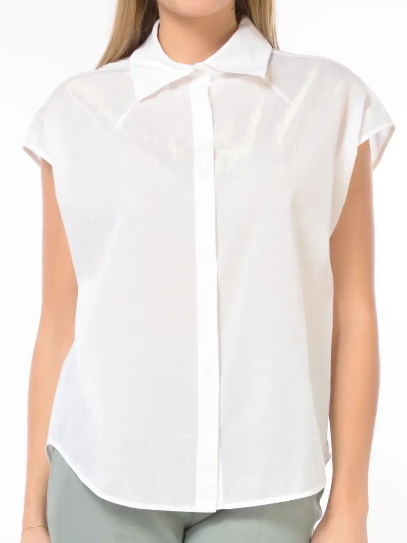 camicia da donna Seventy effetto lurex con manica corta ad aletta BEIGE