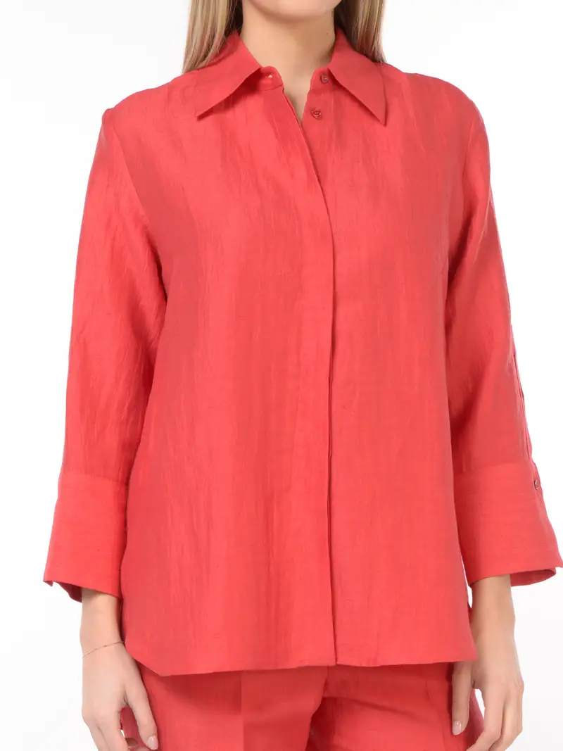 camicia da donna Seventy in lino con manica a tre quarti Rosso