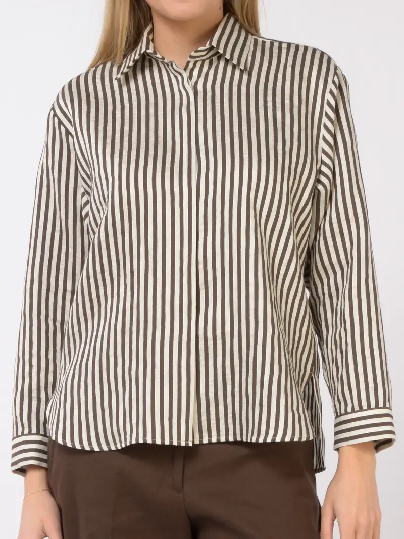 camicia da donna Seventy in misto lino a righe MARRON