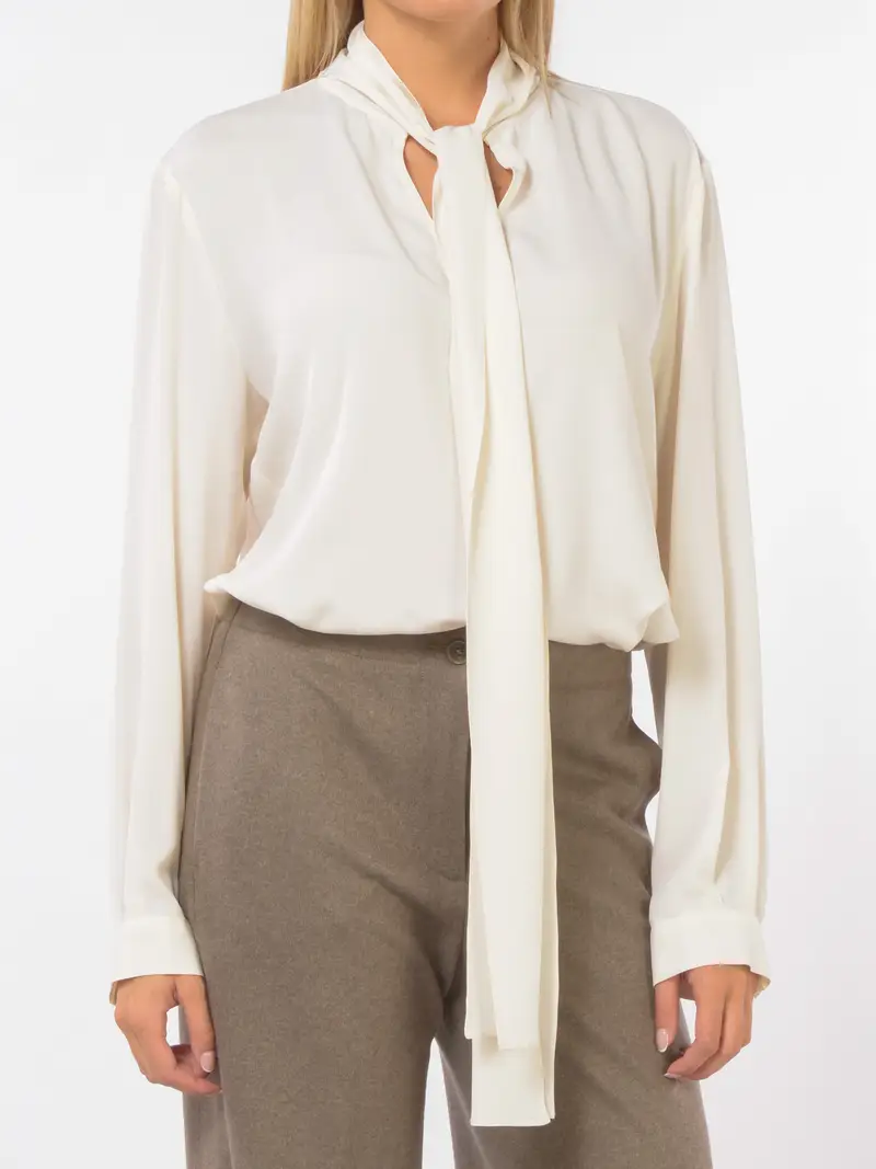 camicia da donna Seventy in misto seta con sciarpina BEIGE