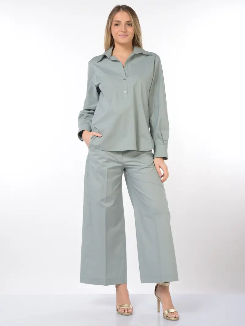 camicia da donna Seventy in popeline di cotone con scollo a V Verde miniatura 2