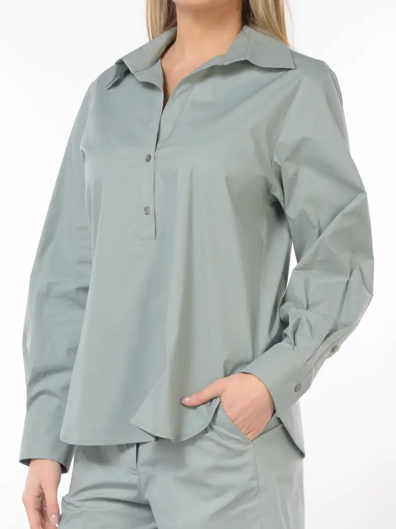 camicia da donna Seventy in popeline di cotone con scollo a V Verde