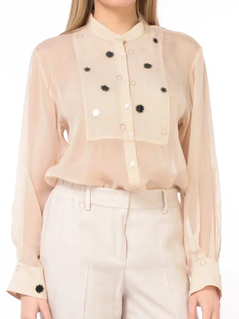 camicia da donna Seventy in viscosa con applicazioni Rosa