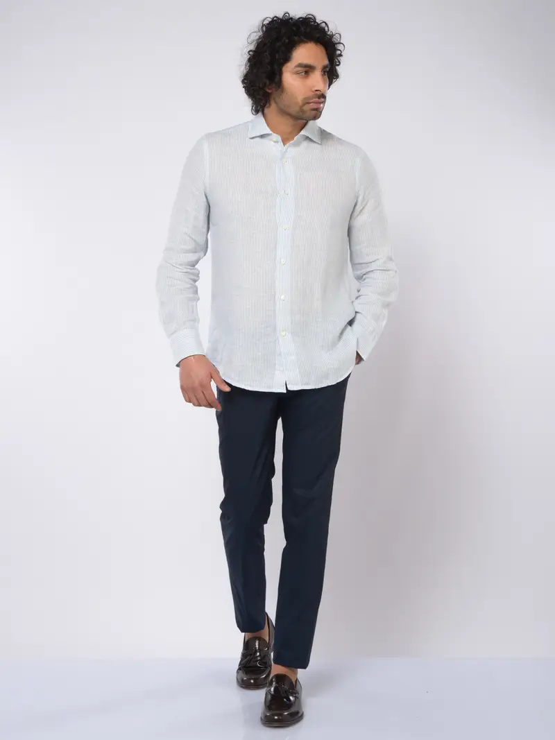 camicia da uomo Seventy in lino a righe TURCHESE miniatura 2