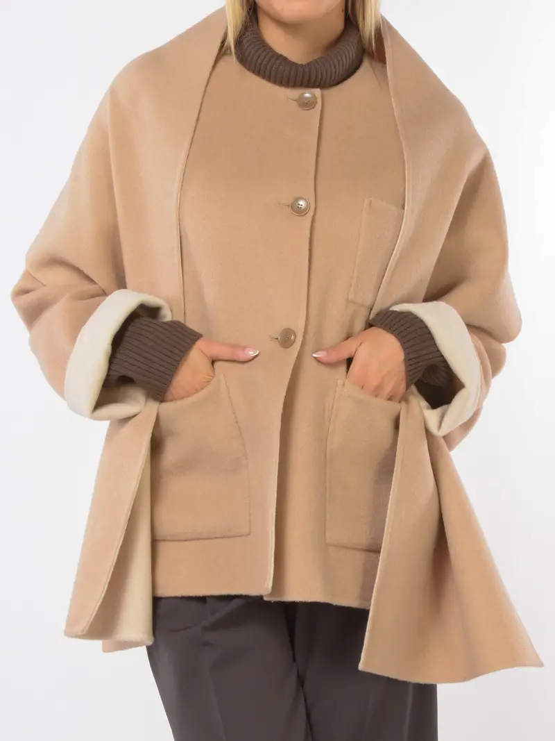 cappotto da donna Seventy a girocollo con tasche BEIGE