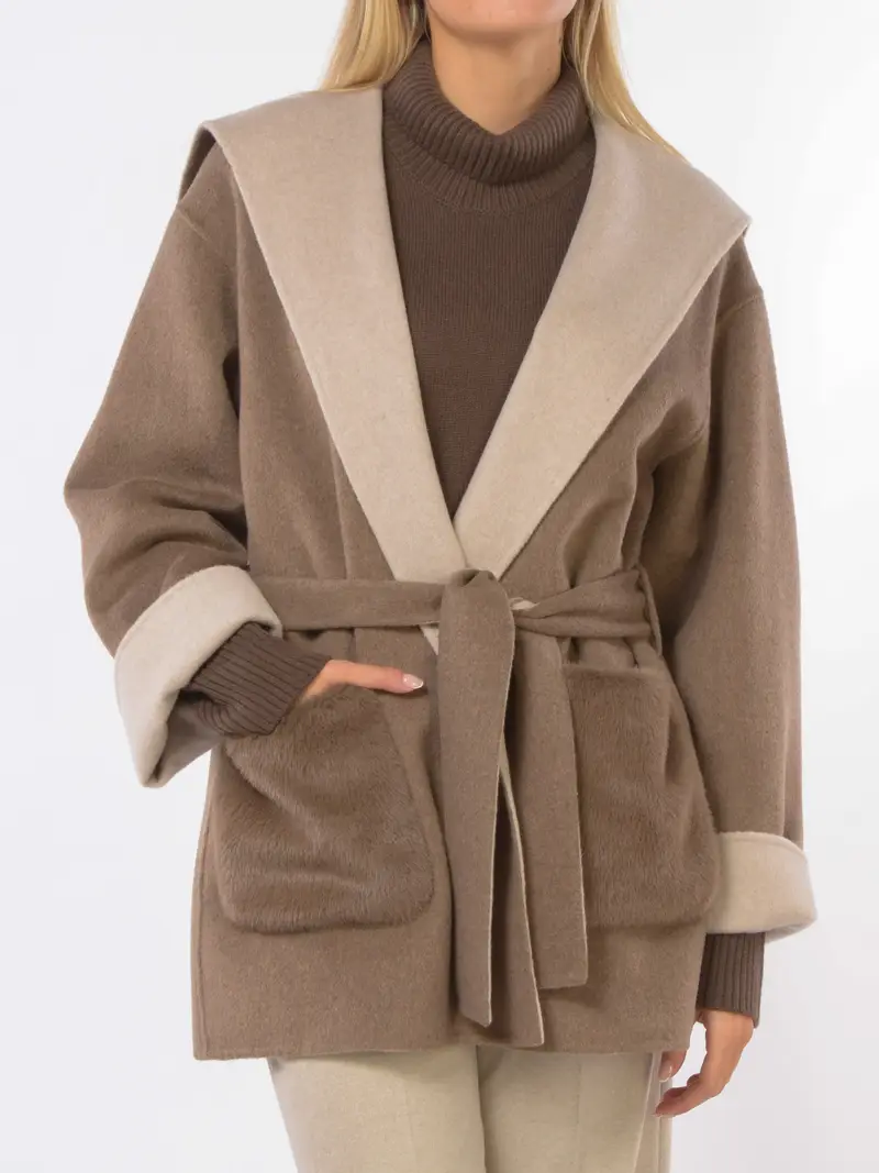 cappotto da donna Seventy a vestaglia con cappuccio MARRON