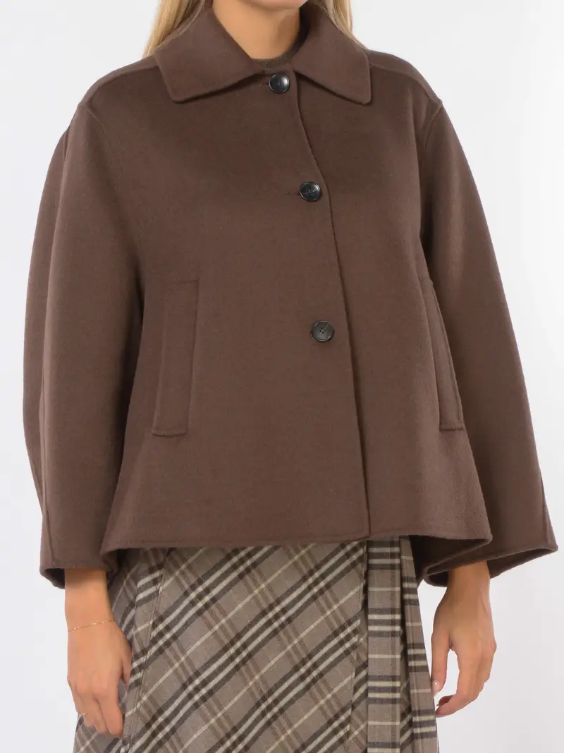 cappotto da donna Seventy corto in lana e cachemire MARRON