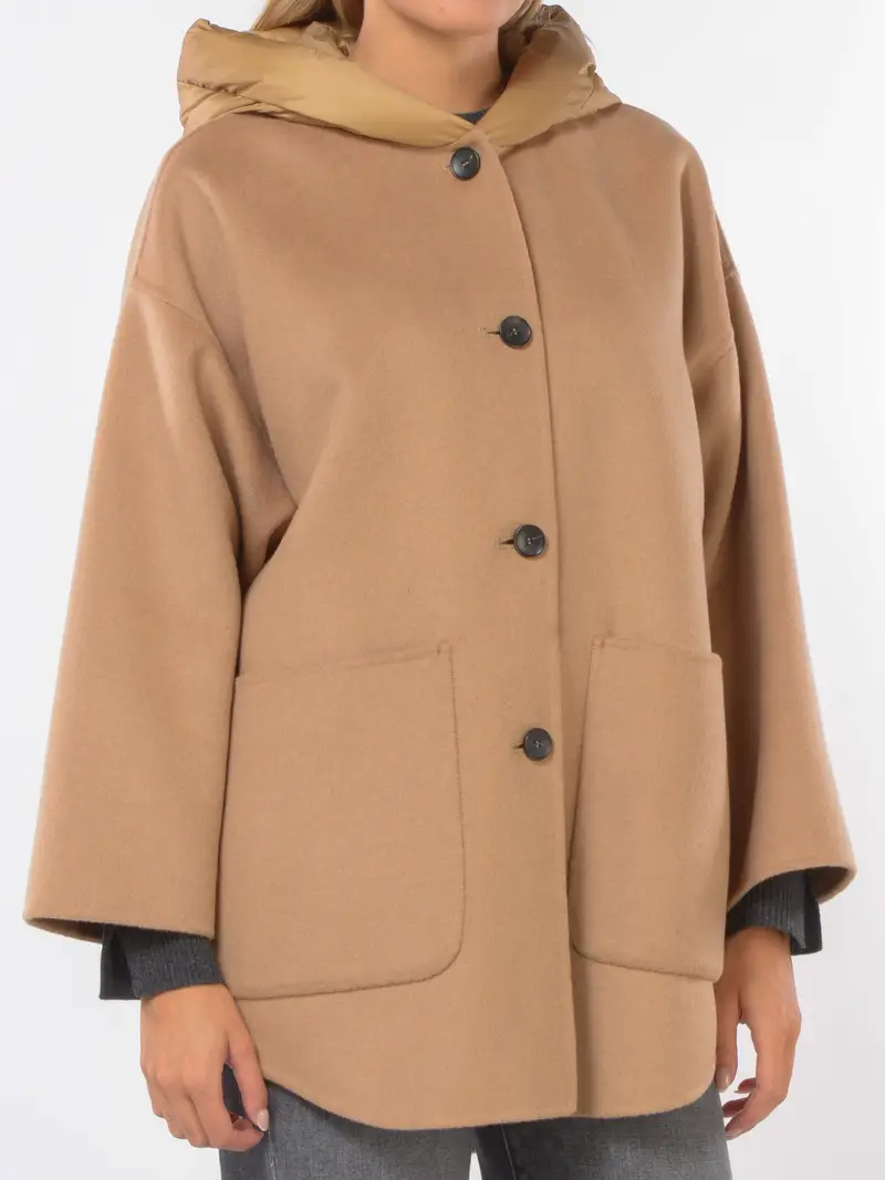 cappotto da donna Seventy in lana e cachemire con cappuccio BEIGE