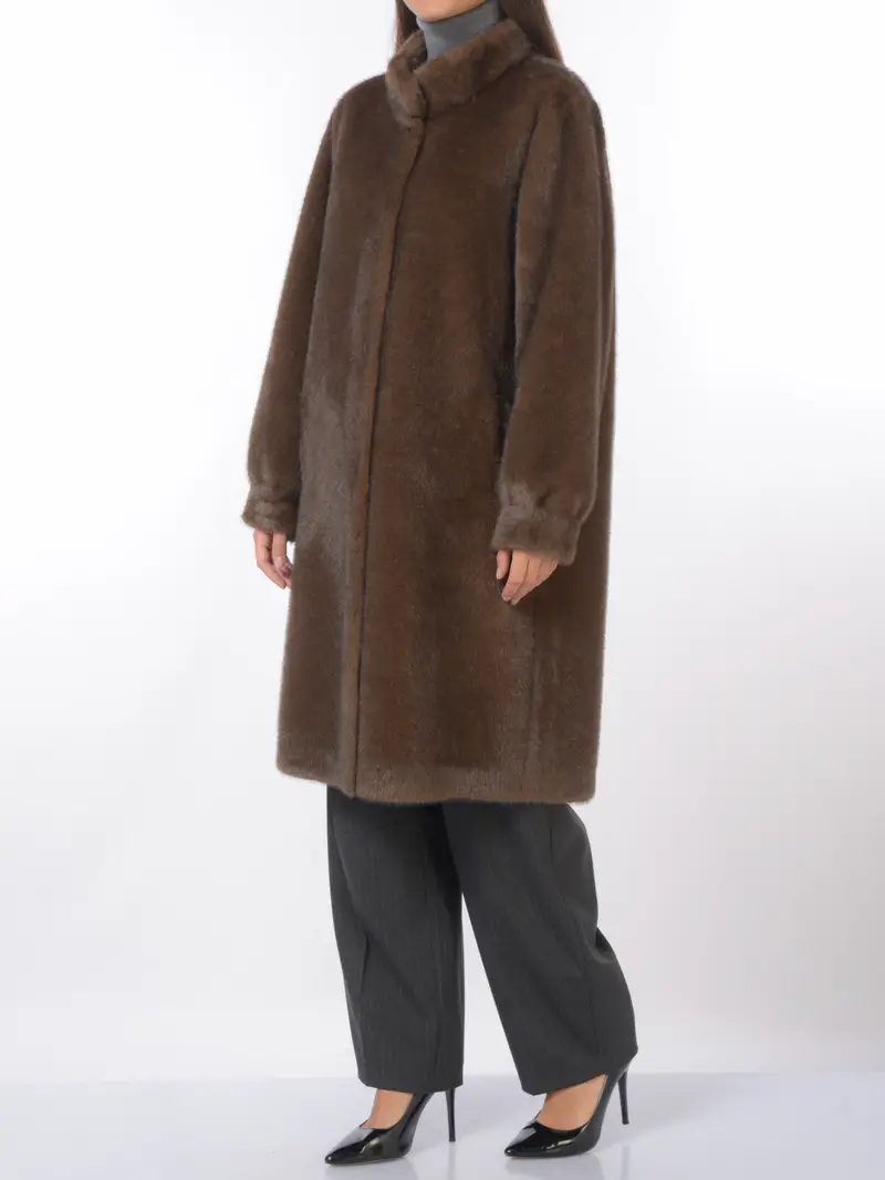 ecopelliccia da donna Seventy lunga con tasche MARRON miniatura 2