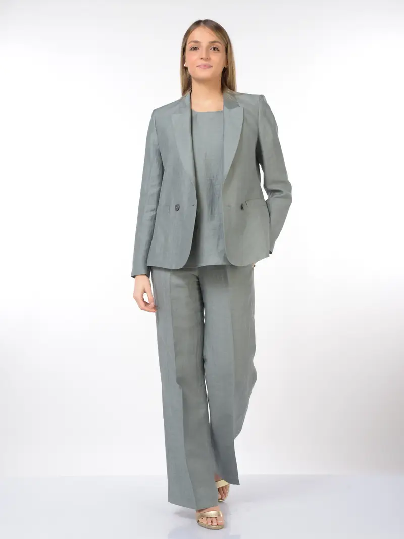 giacca da donna Seventy in lino a doppiopetto Verde miniatura 2