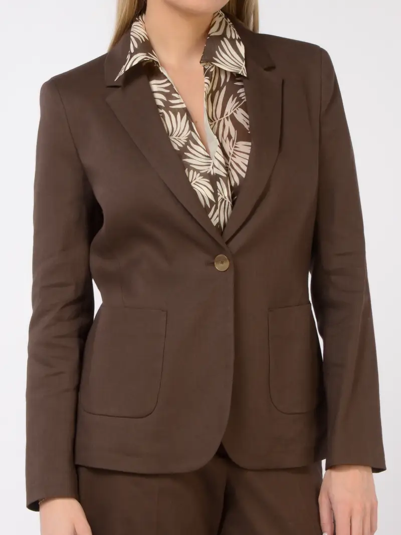 giacca da donna Seventy in lino e cotone a monopetto MARRON