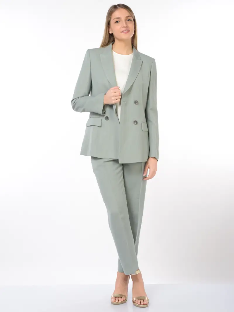 giacca da donna Seventy in viscosa e lino a doppiopetto Verde miniatura 2