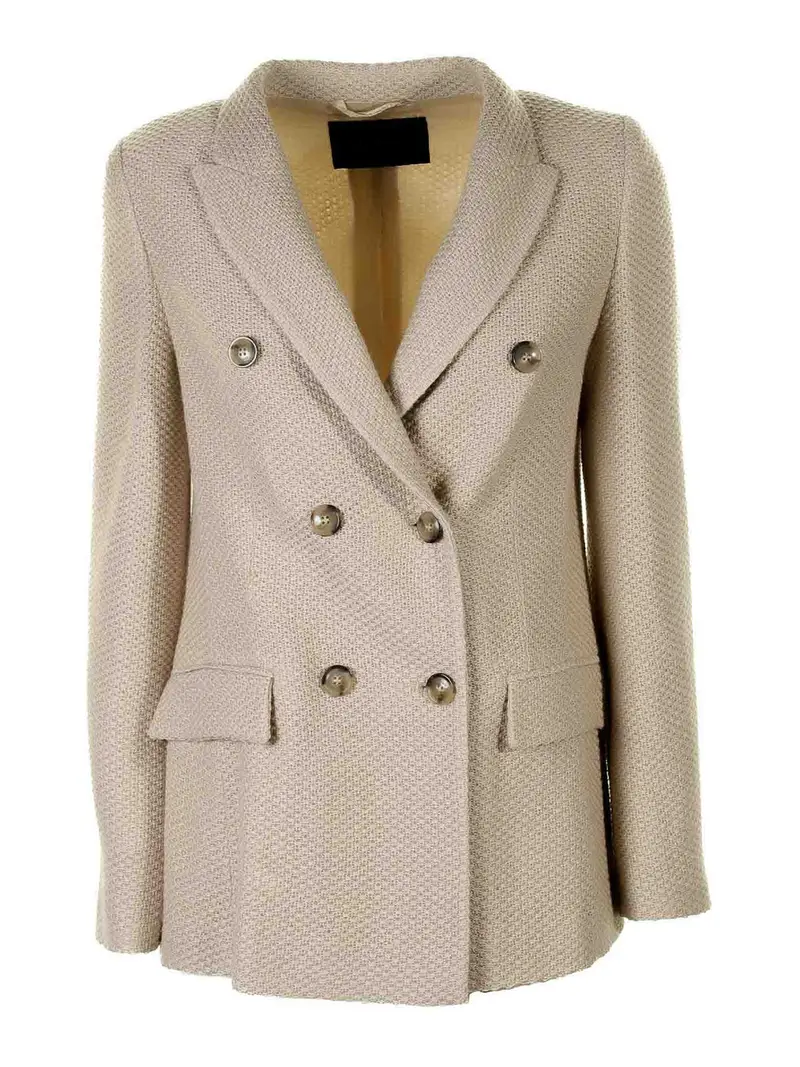 Giacca Doppiopetto Beige In Maglia