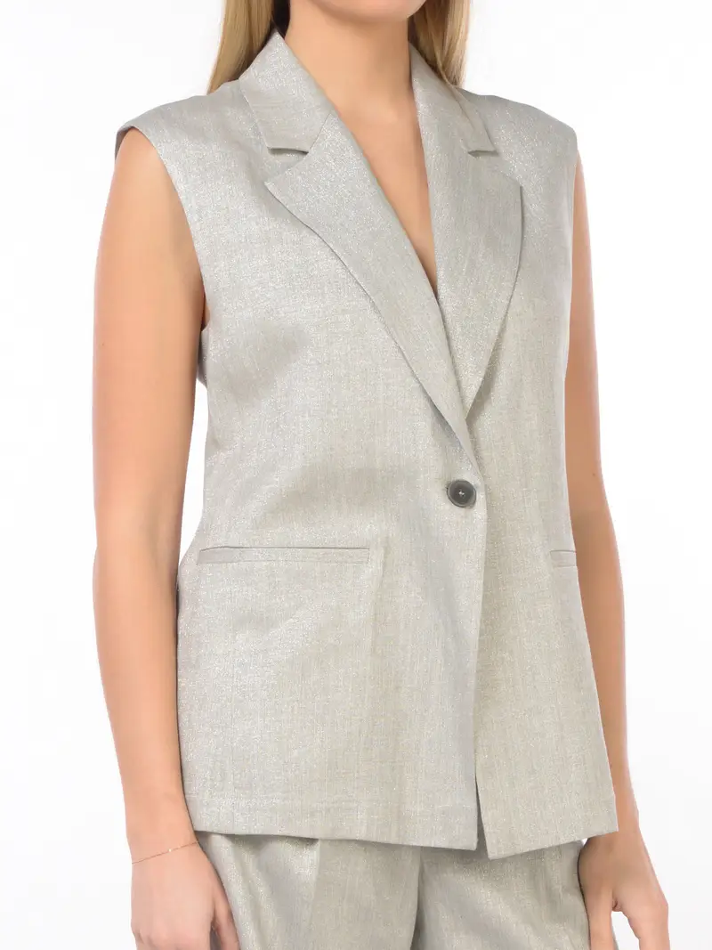 gilet da donna Seventy in misto lino con fili lurex LAMINATO