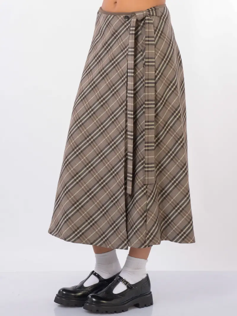 gonna lunga da donna Seventy in lana a fantasia check MARRON