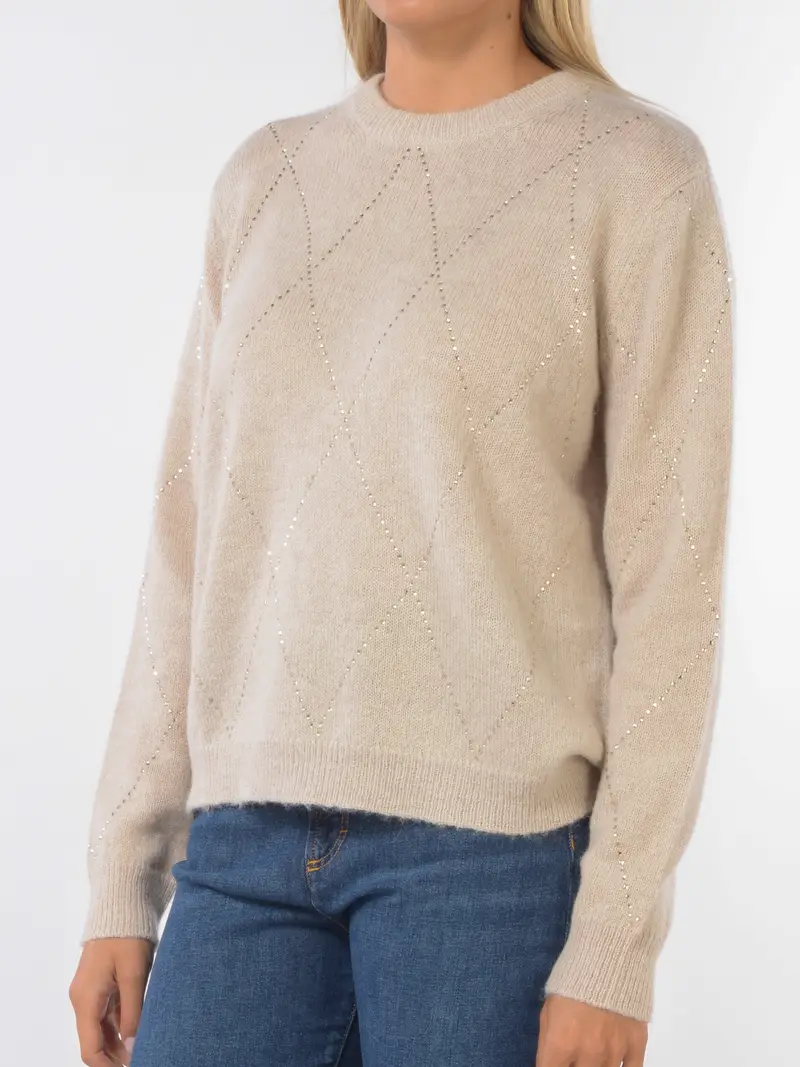 maglia da donna Seventy a rombi con applicazioni BEIGE