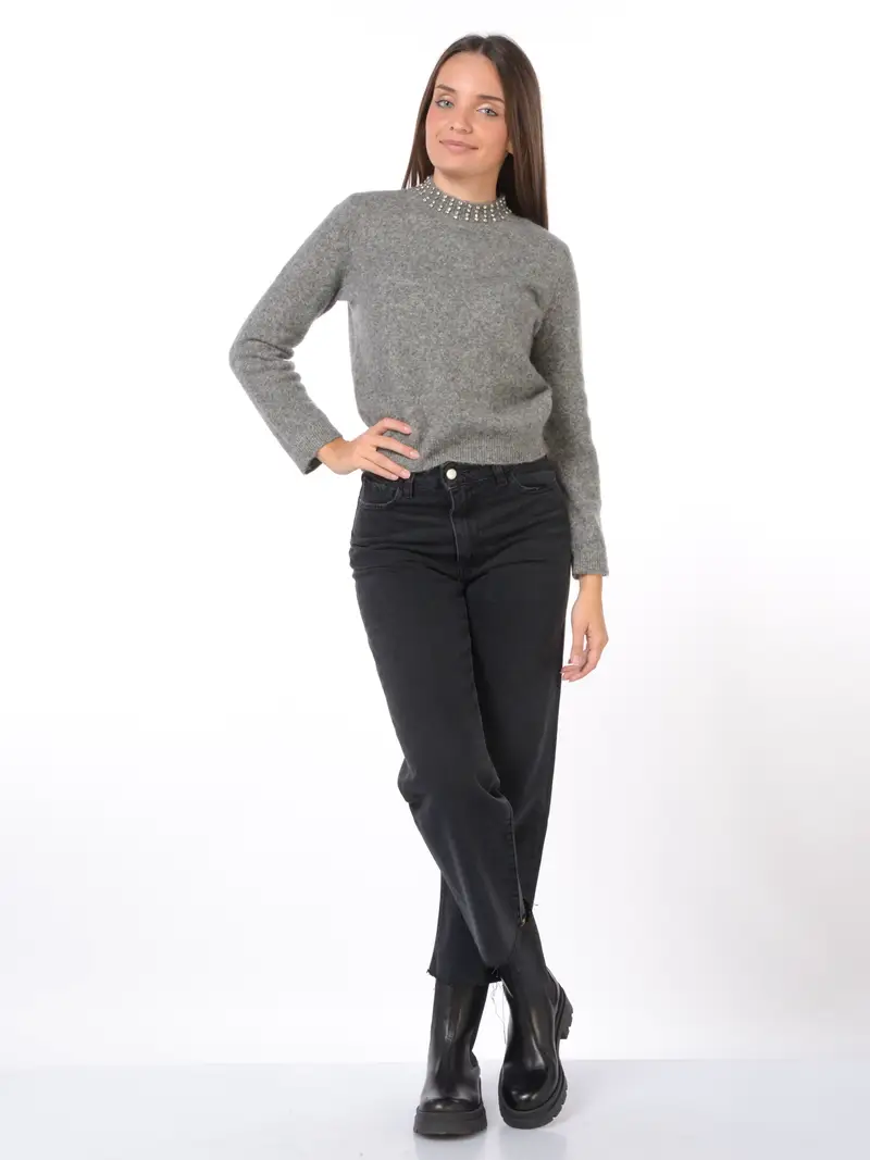 maglia da donna Seventy girocollo con strass Grigio miniatura 2