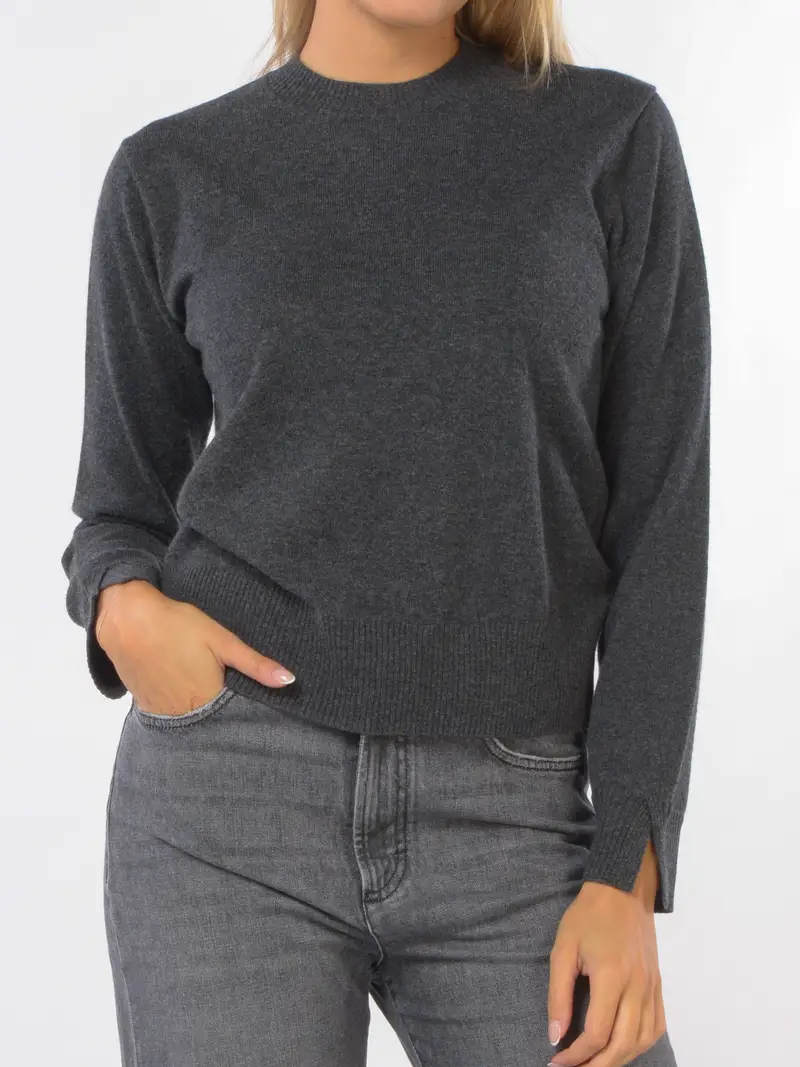 maglia da donna Seventy in lana e cachemire con spacco su fondo manica Grigio