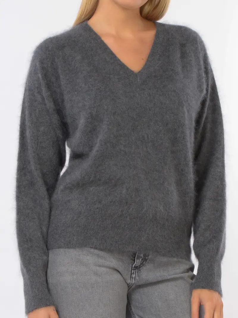 maglia da donna Seventy in puro cachemire con scollo a V Grigio