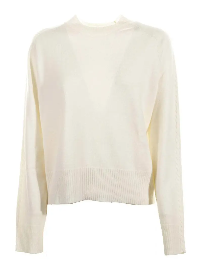 Maglia Girocollo Bianca In Misto Cashmere Crema