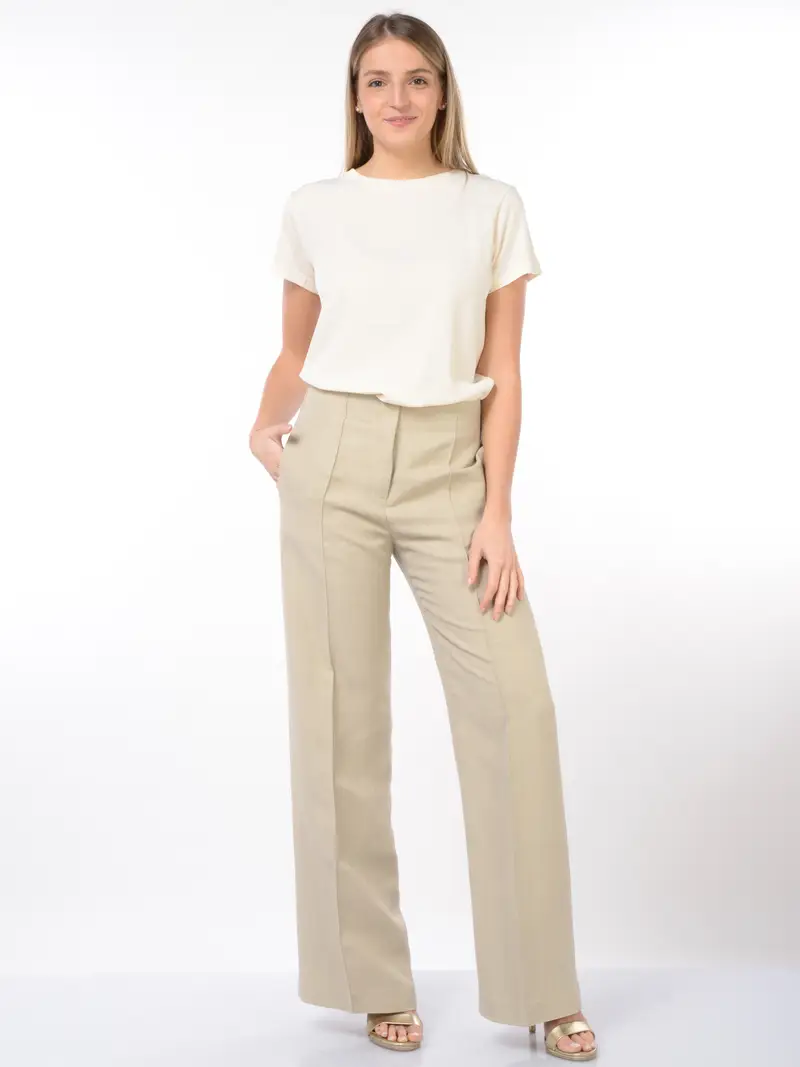 pantalone da donna Seventy ampio in viscosa e lino BEIGE miniatura 2