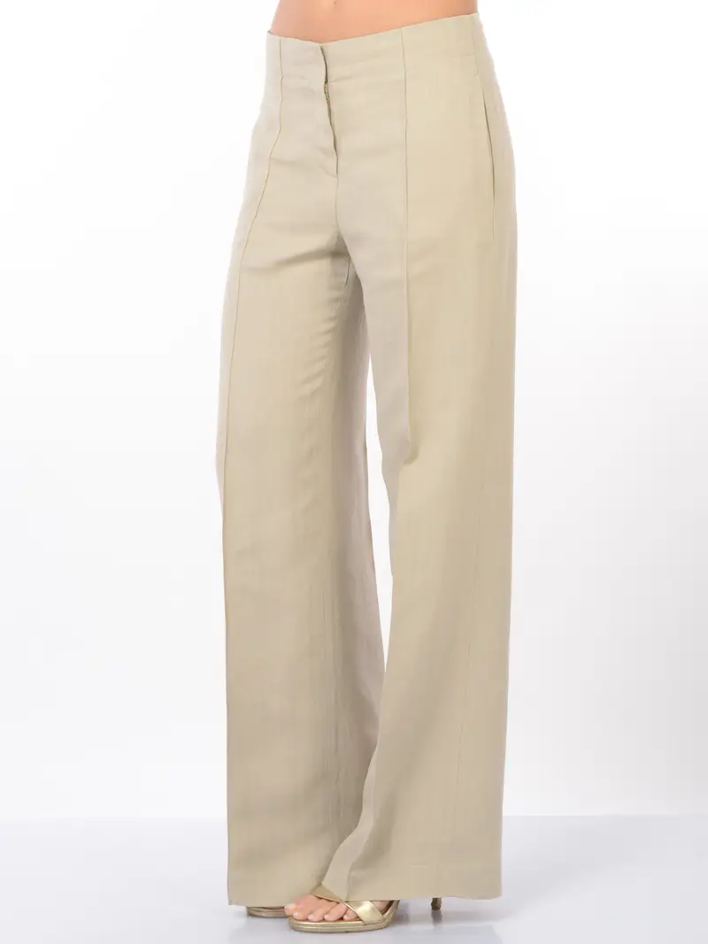pantalone da donna Seventy ampio in viscosa e lino BEIGE