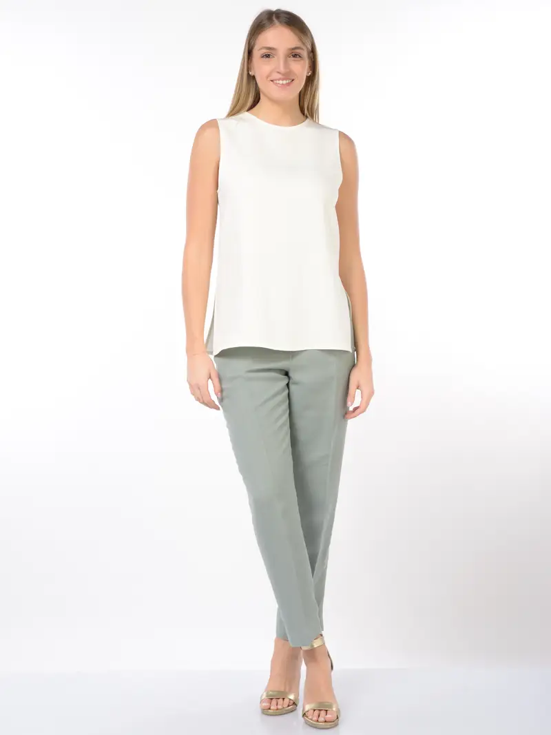 pantalone da donna Seventy chino in viscosa e lino Verde miniatura 2
