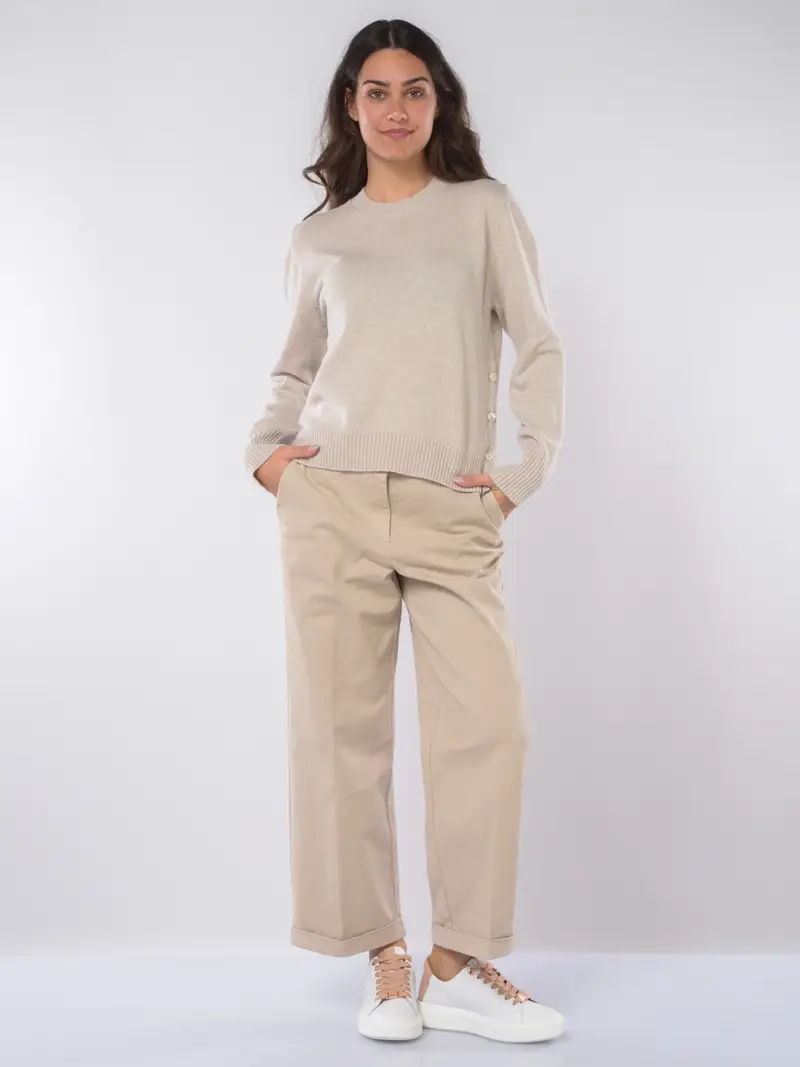 pantalone da donna Seventy cropped in bull di cotone Grigio miniatura 2
