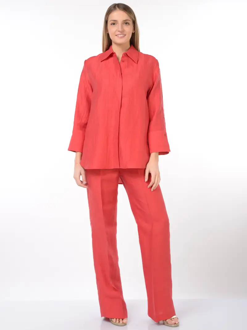 pantalone da donna Seventy modello ampio in lino Rosso miniatura 2