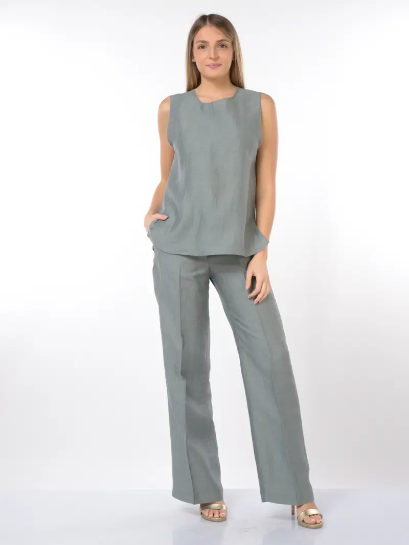 pantalone da donna Seventy modello ampio in lino Verde miniatura 2