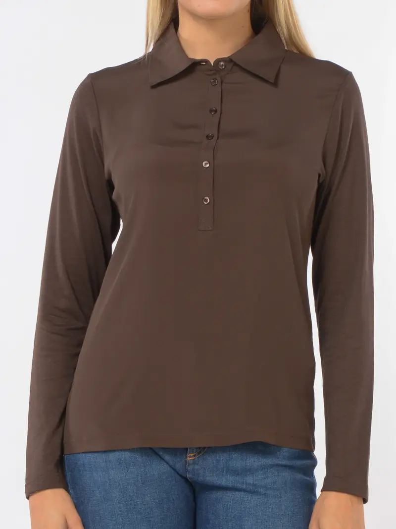 polo da donna Seventy bitessuto con bottoni MARRON